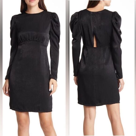Chelsea28 NWT Long Sleeve Satin Minidress in Black Size M - Picture 1 of 10